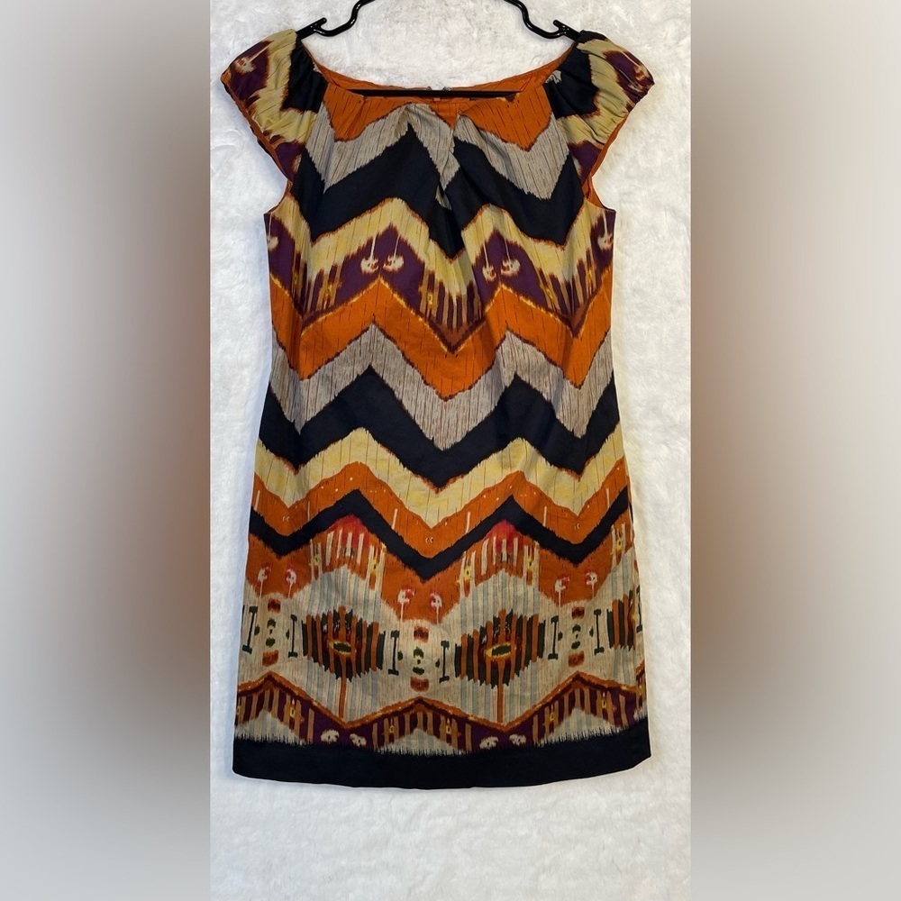 Adrianna Papell Womens 4P Burnt Orange Chevron Mini Dress Lined Pockets Pullover